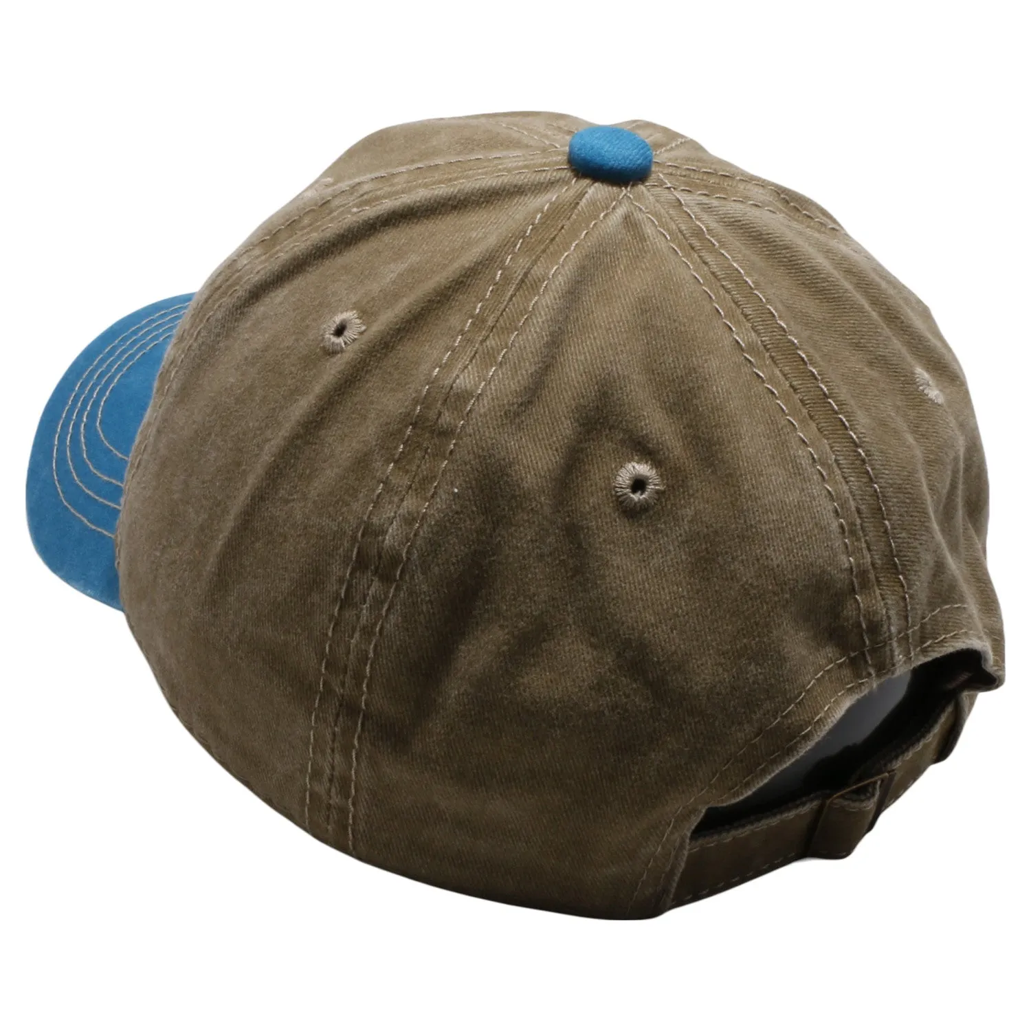 PB188k Pit Bull Pigment Washed Cotton Khaki 2 Tone Buckle Strap Hat  [Khaki/Aqua]