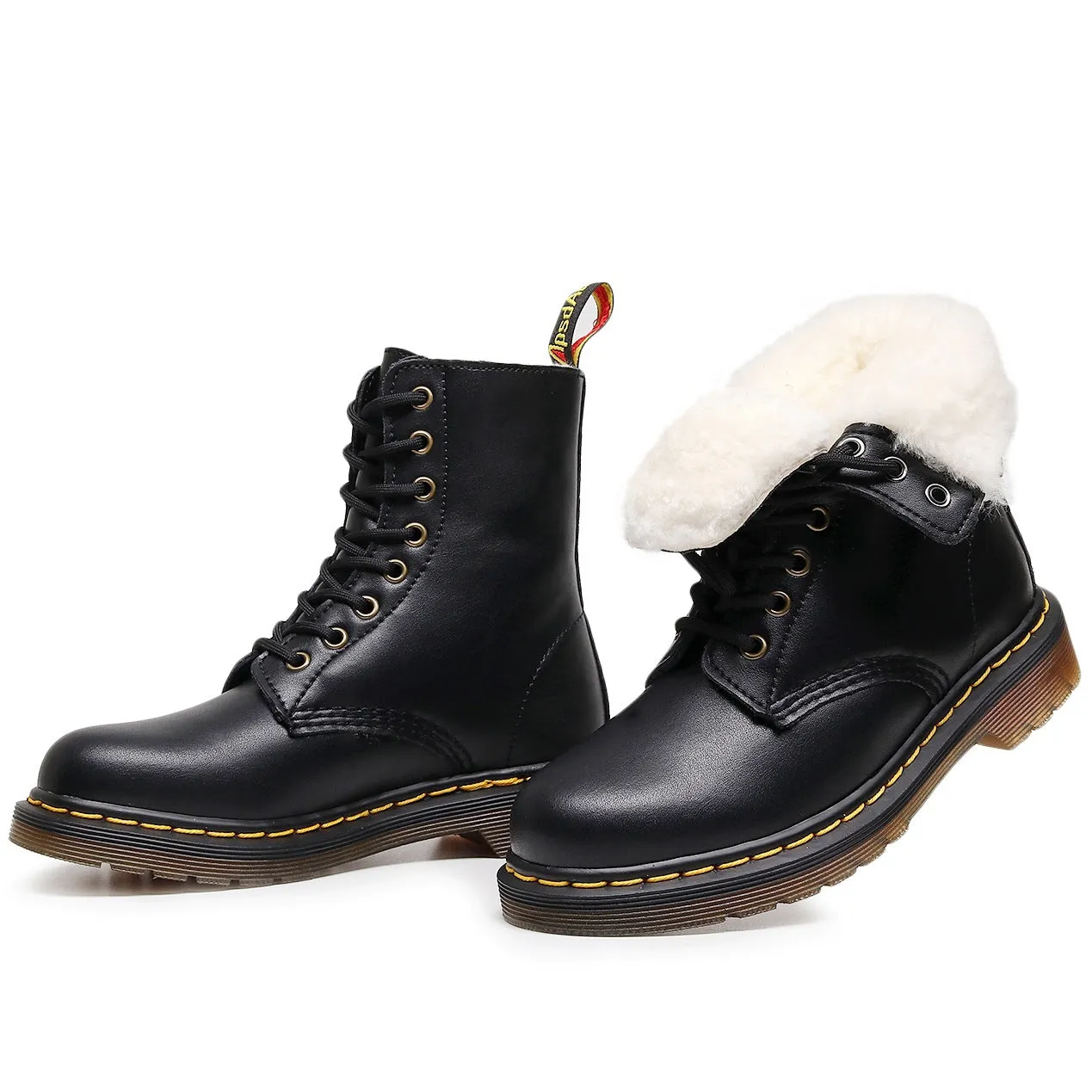 PEOPLETERRITORY Real wool apidon high top 1460 locomotive boots women's classic soft leather short boots men's and women's leather boots round head trend