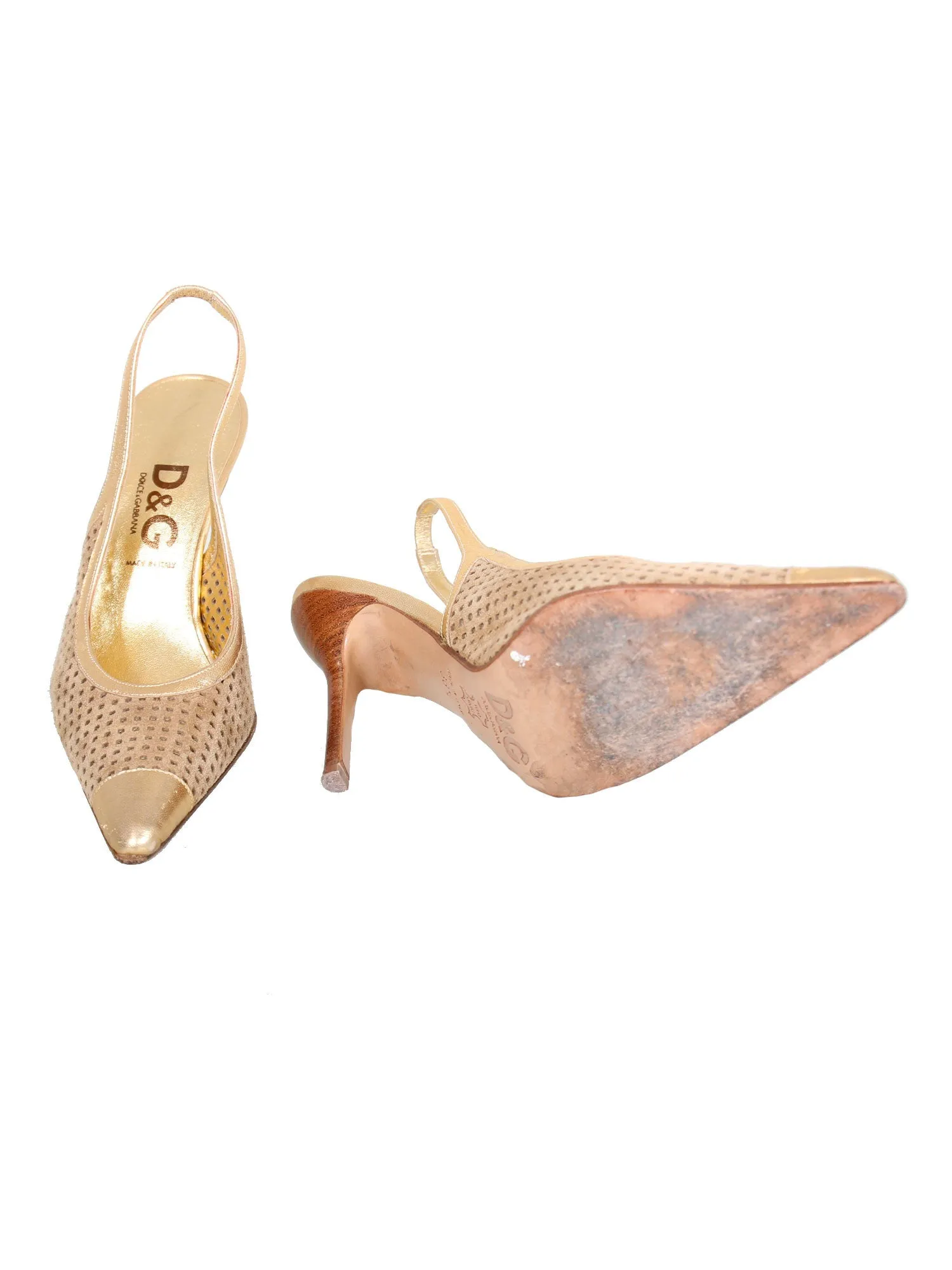 Perforated Slingback Pointed Pumps