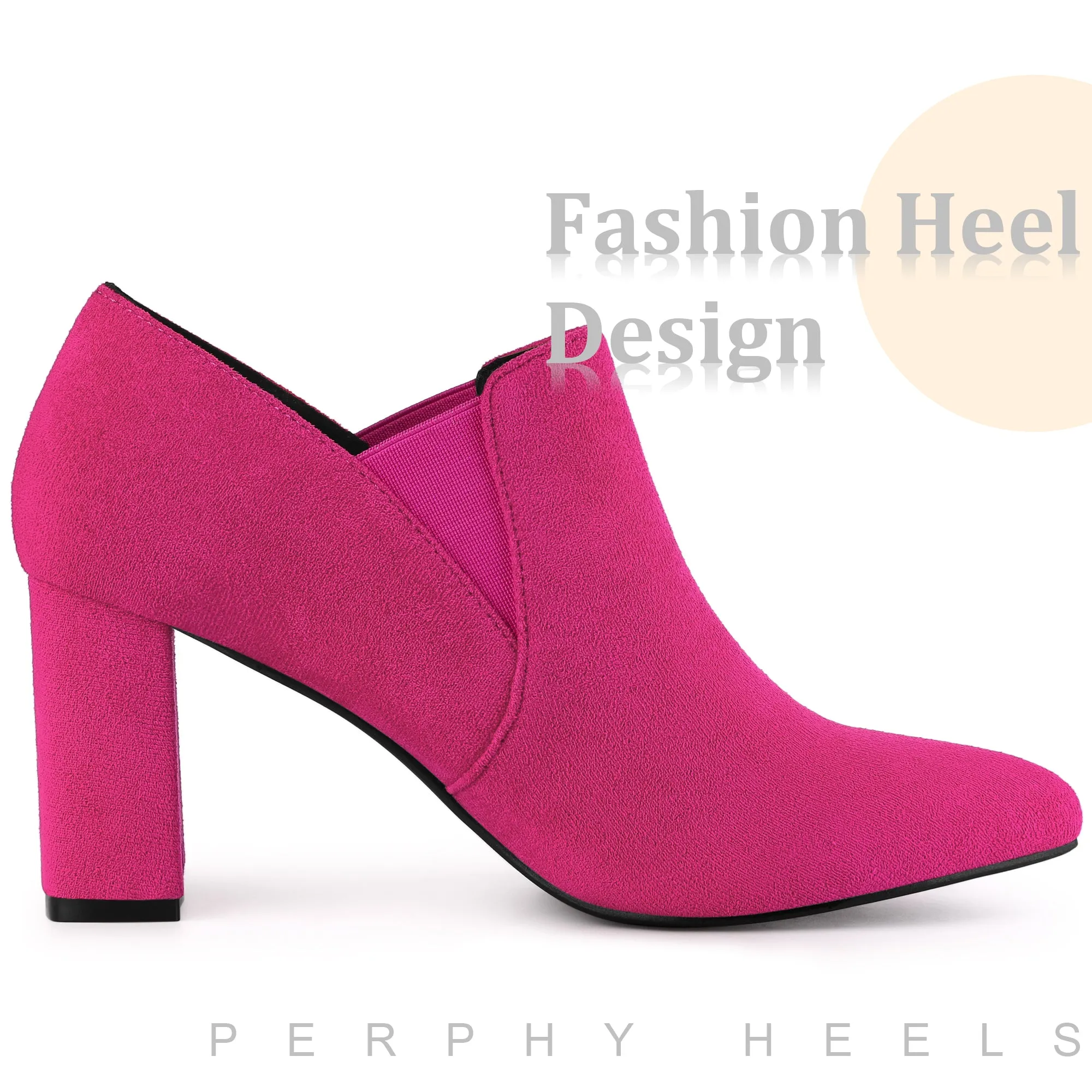 Perphy Pointy Toe Slip on Chunky Heels Chelsea Ankle Booties for Women