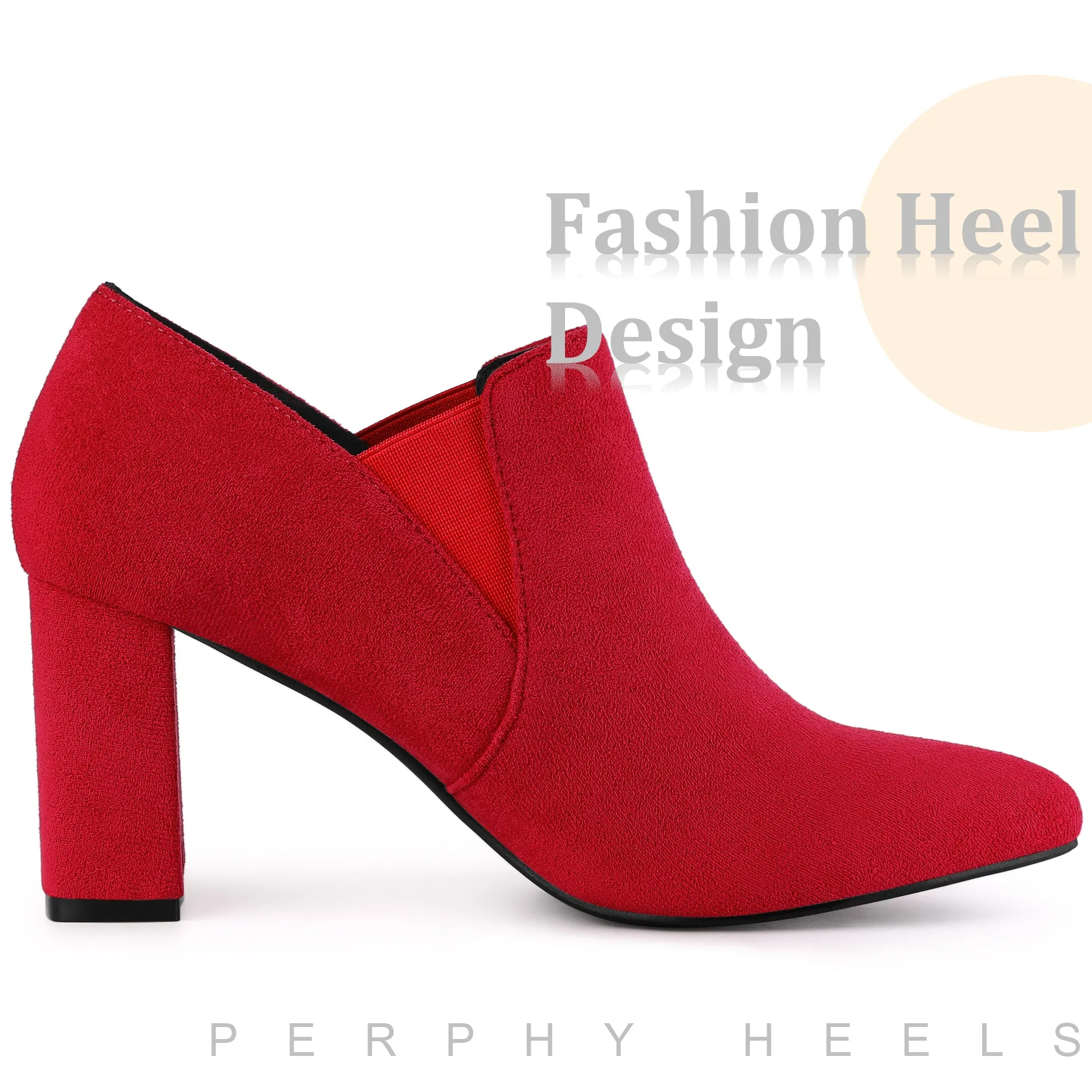 Perphy Pointy Toe Slip on Chunky Heels Chelsea Ankle Booties for Women