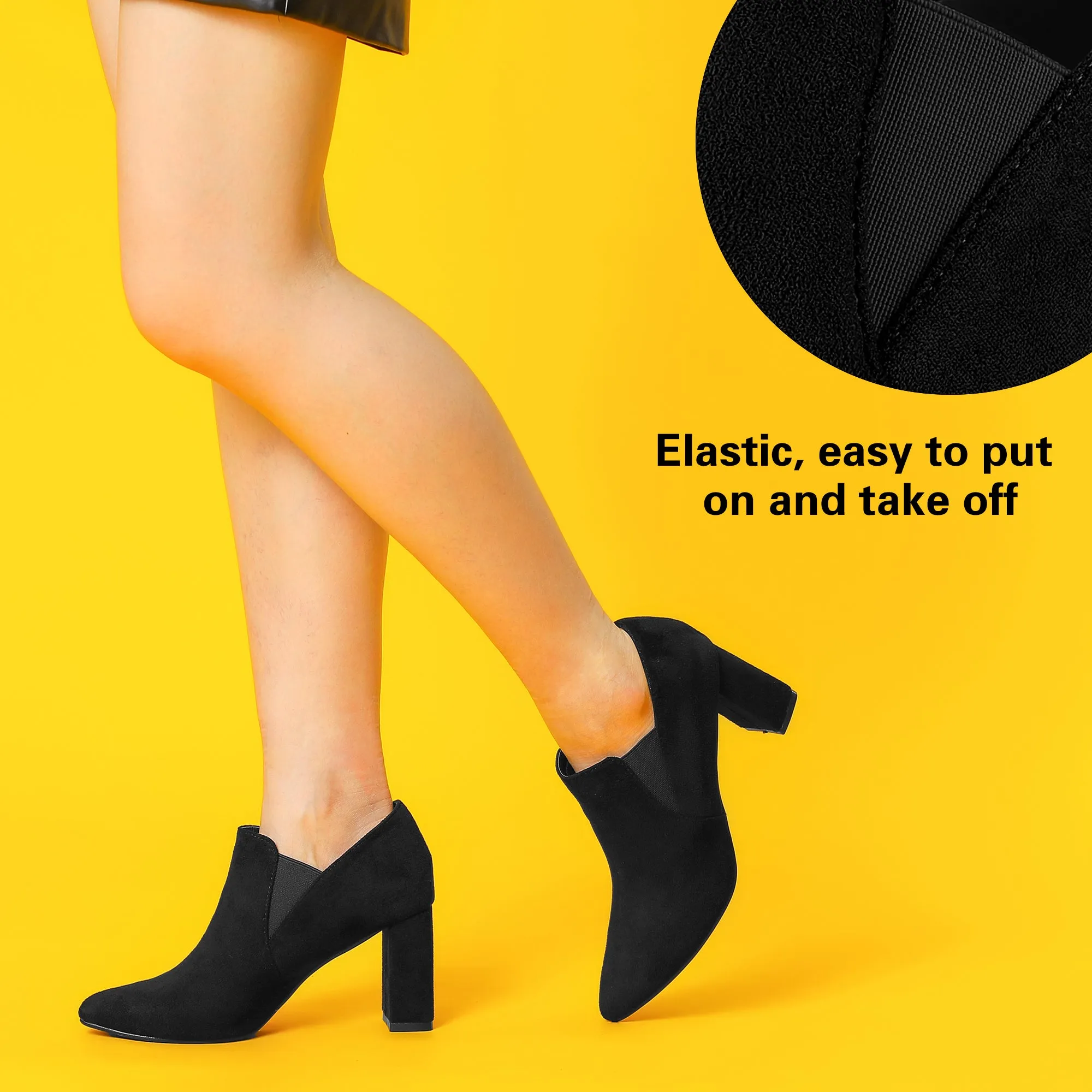 Perphy Pointy Toe Slip on Chunky Heels Chelsea Ankle Booties for Women