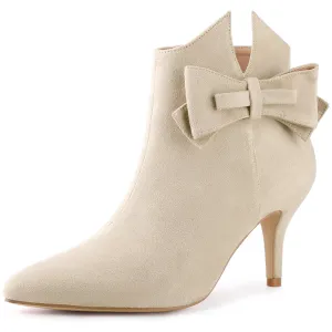 Perphy Women's Bow Pointed Toe Stiletto Heels Ankle Boots