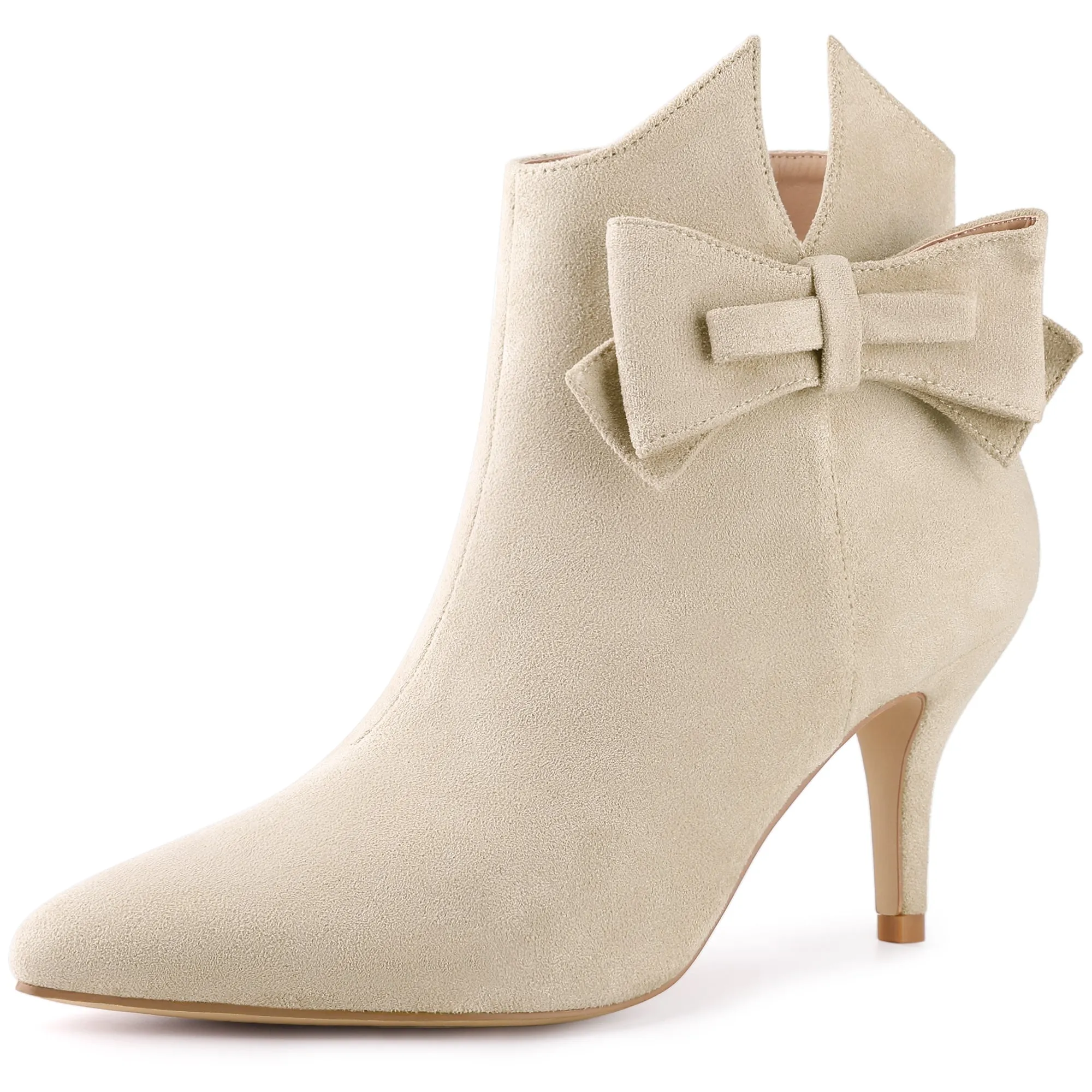 Perphy Women's Bow Pointed Toe Stiletto Heels Ankle Boots