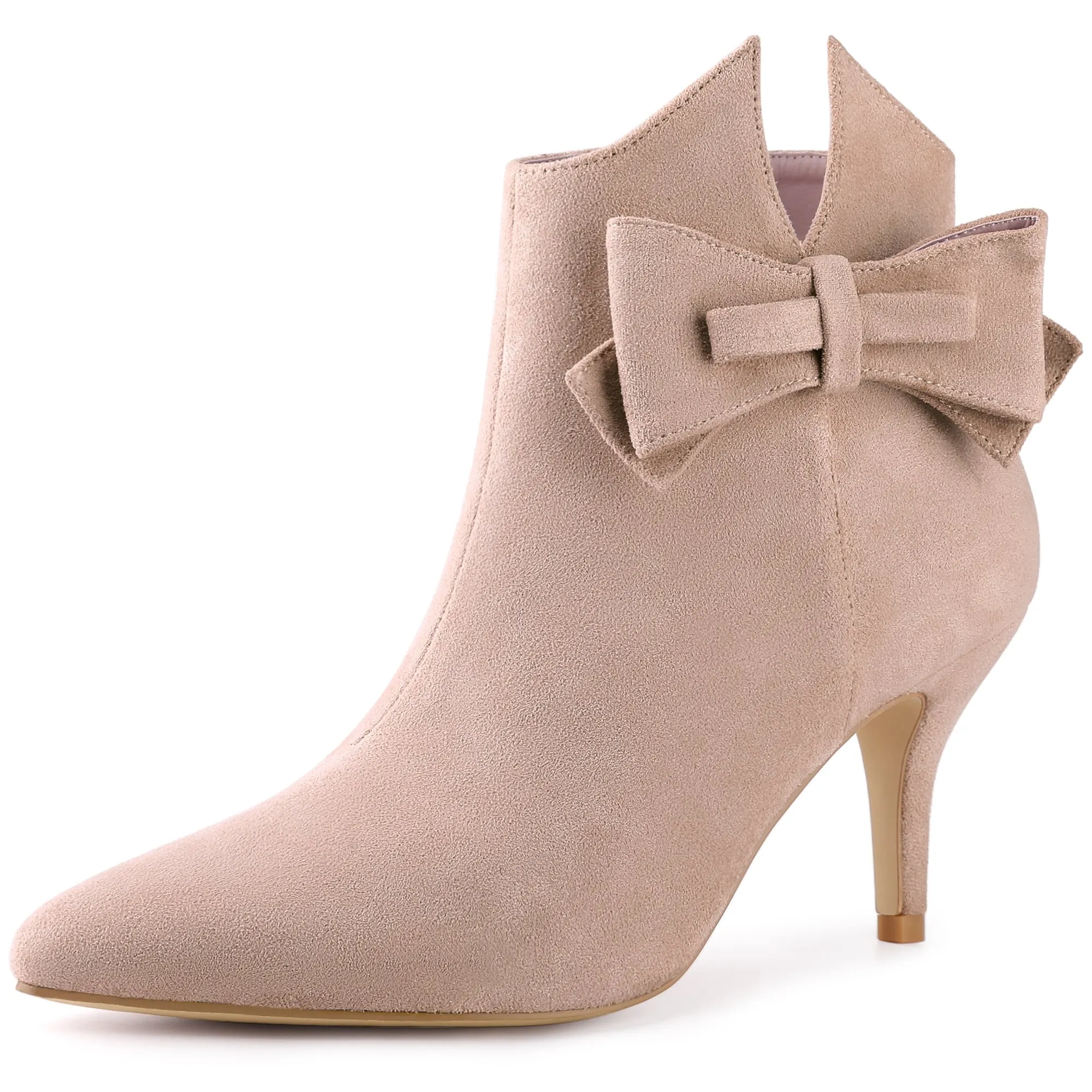 Perphy Women's Bow Pointed Toe Stiletto Heels Ankle Boots