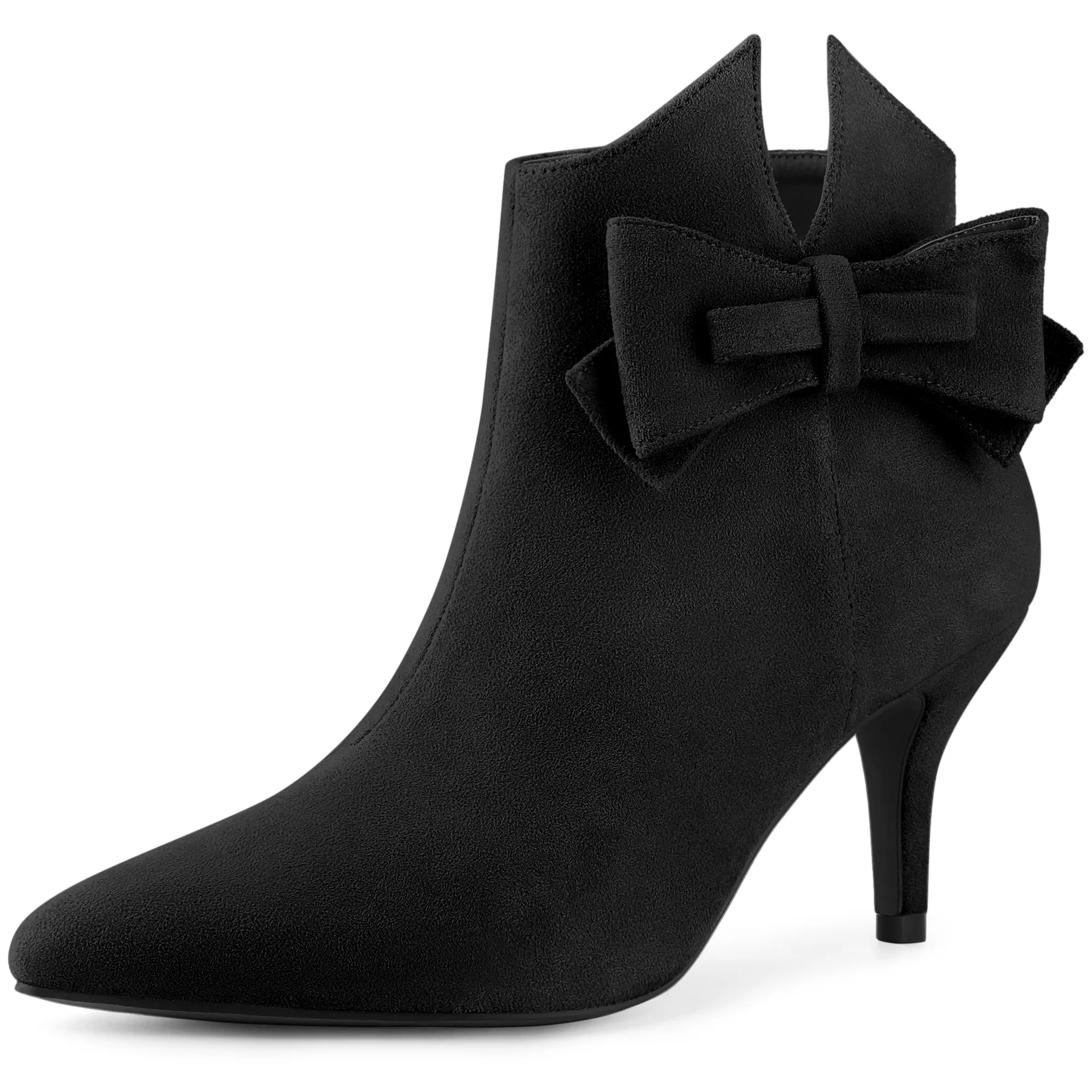 Perphy Women's Bow Pointed Toe Stiletto Heels Ankle Boots