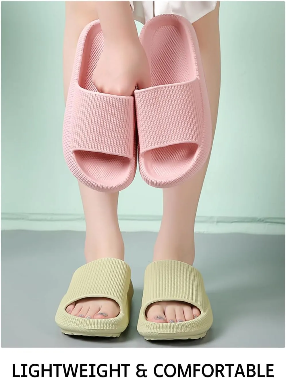 Pillow Slippers for Men and Women, House Slides Non-Slip Cloud Bathroom Sandals Quick Drying Ergonomic Shower Slides Thick Sole Ultra Cushion