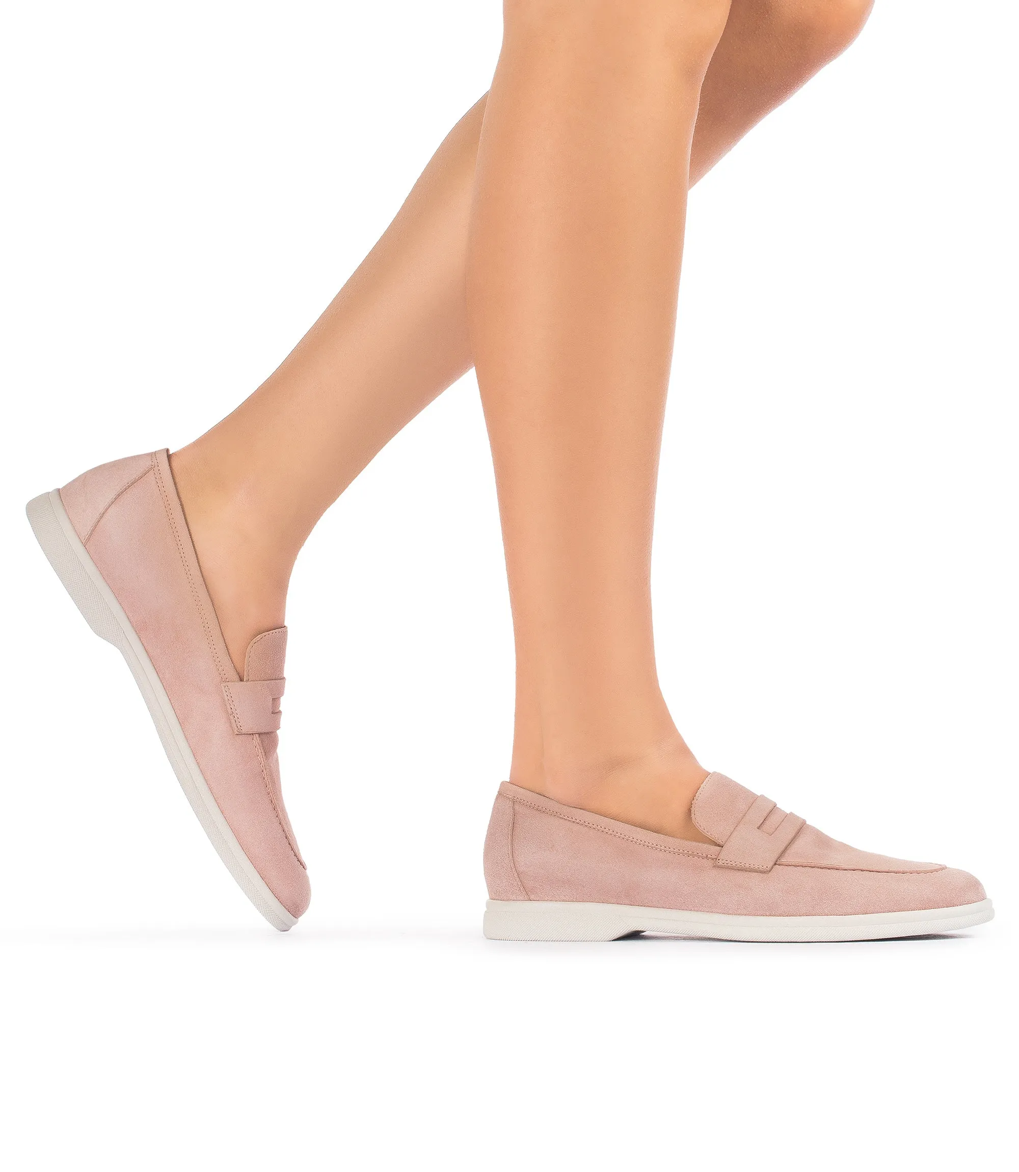 Pink suede penny loafers