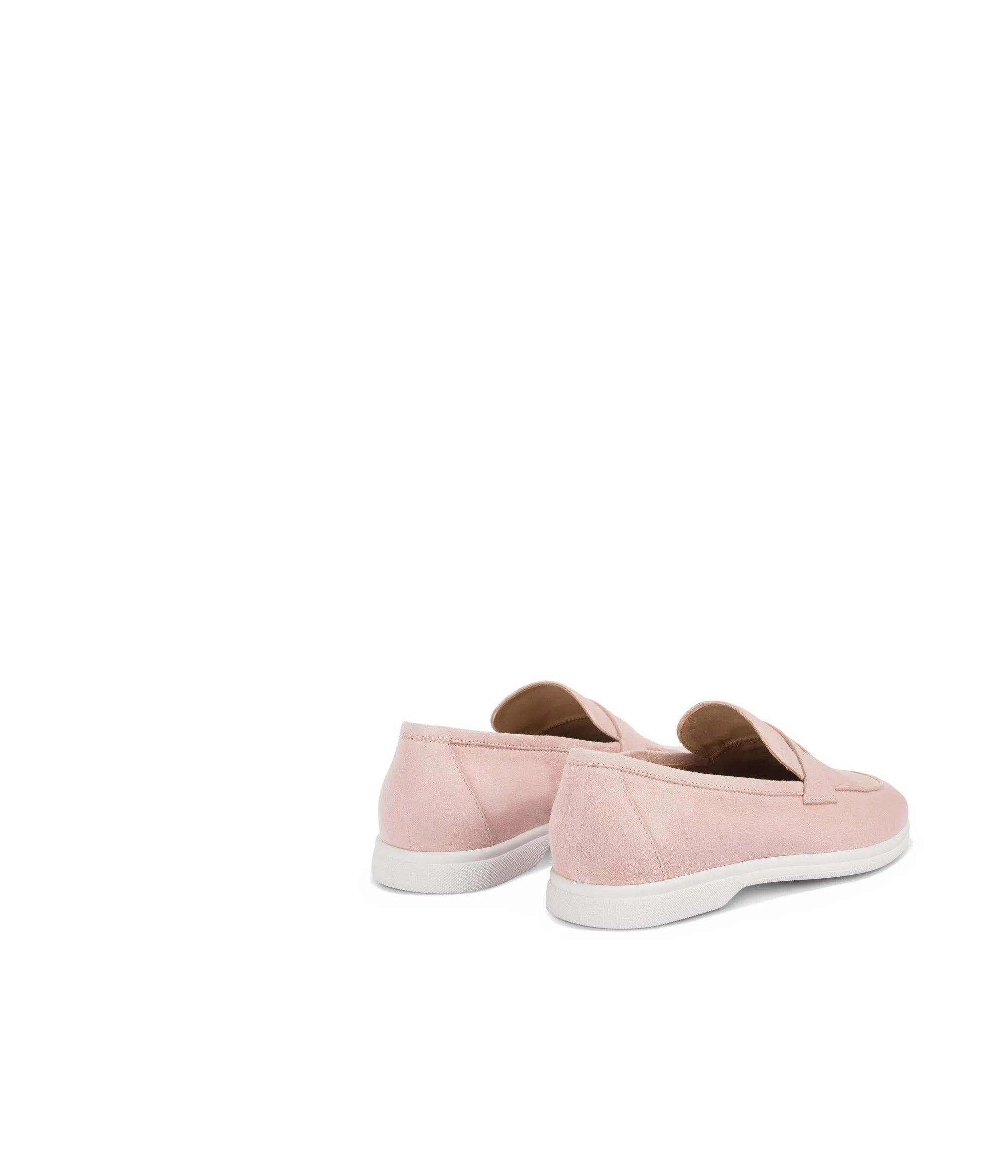 Pink suede penny loafers