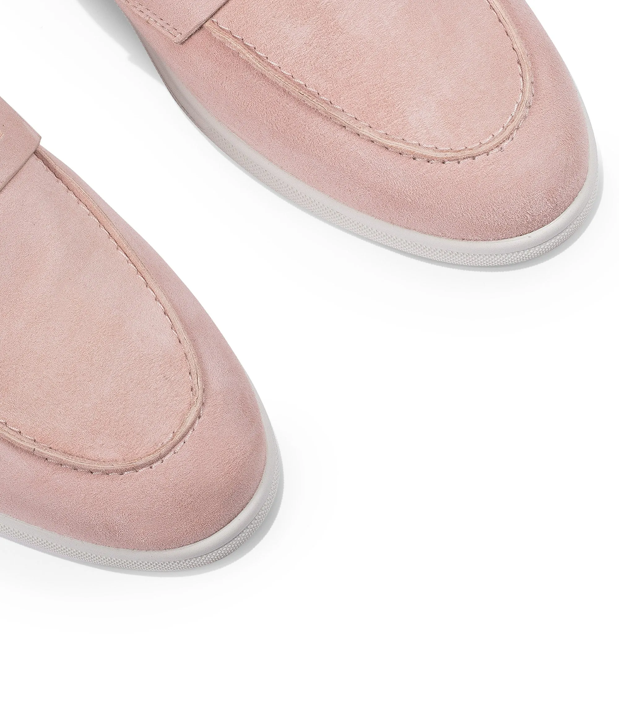 Pink suede penny loafers