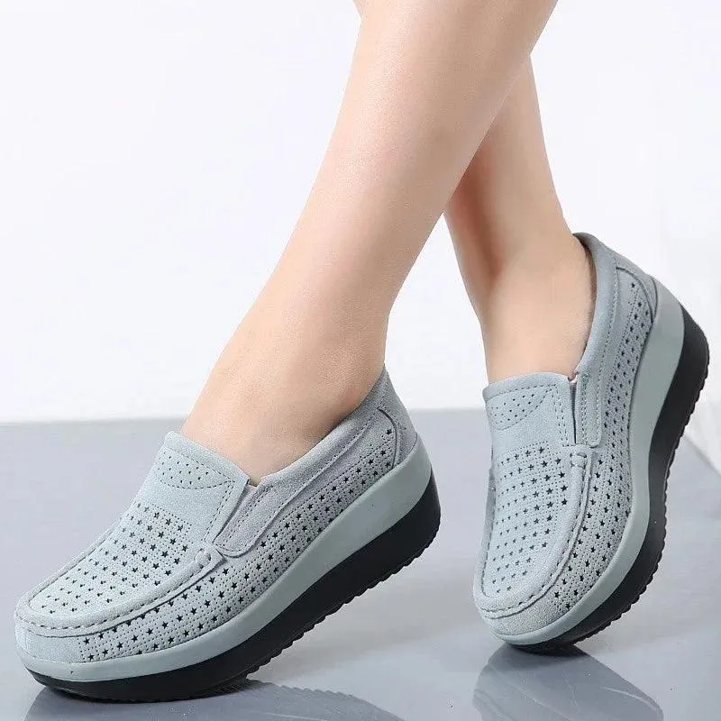 Platform Flat Loafers Suede Leather Moccasins