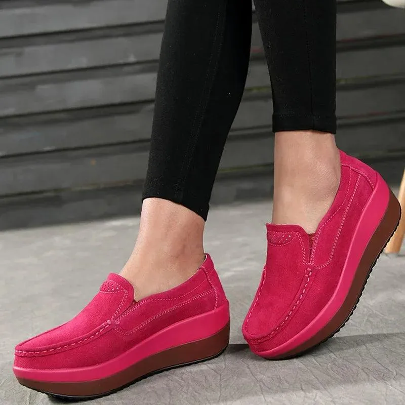 Platform Flat Loafers Suede Leather Moccasins