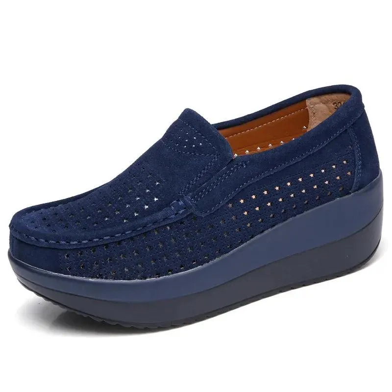 Platform Flat Loafers Suede Leather Moccasins