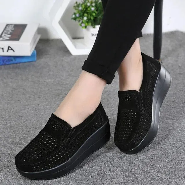 Platform Flat Loafers Suede Leather Moccasins