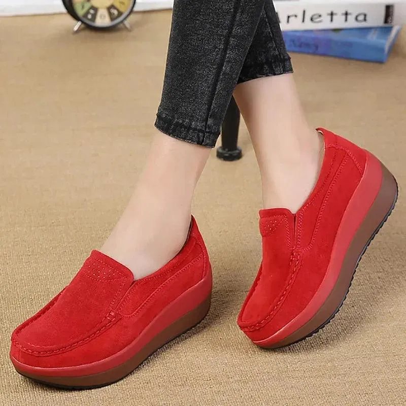 Platform Flat Loafers Suede Leather Moccasins