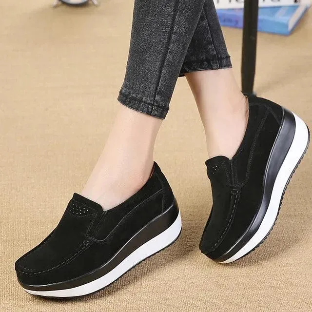 Platform Flat Loafers Suede Leather Moccasins