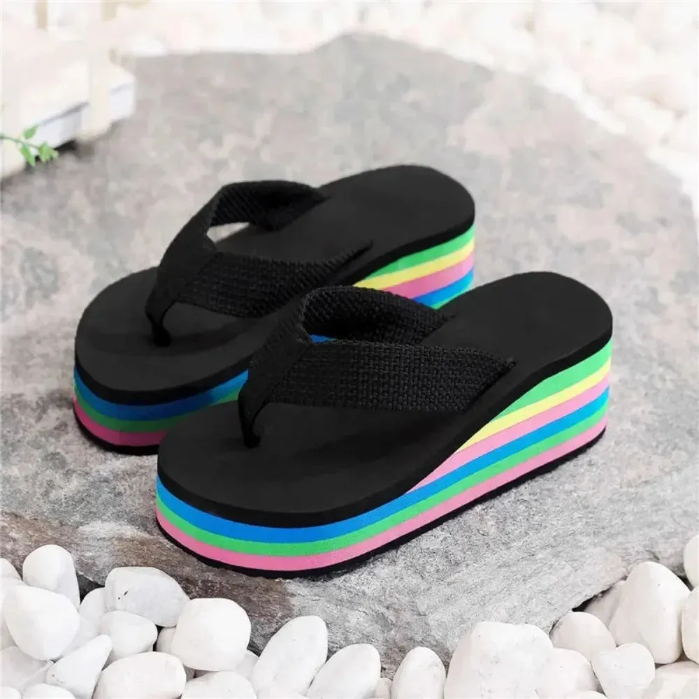 Platform Slides Height Boosting Wedges Elevator Rainbow Thongs Beach Flip Flops