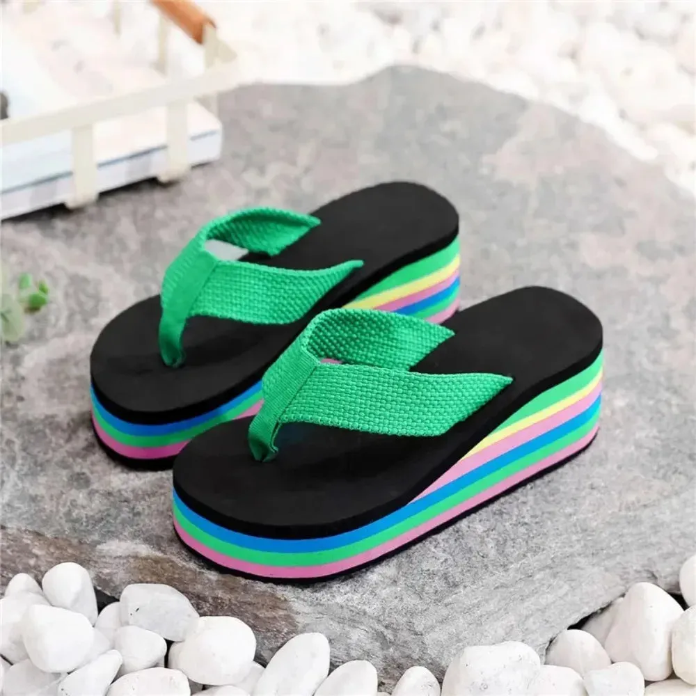 Platform Slides Height Boosting Wedges Elevator Rainbow Thongs Beach Flip Flops
