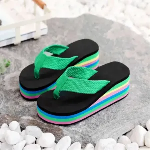 Platform Slides Height Boosting Wedges Elevator Rainbow Thongs Beach Flip Flops