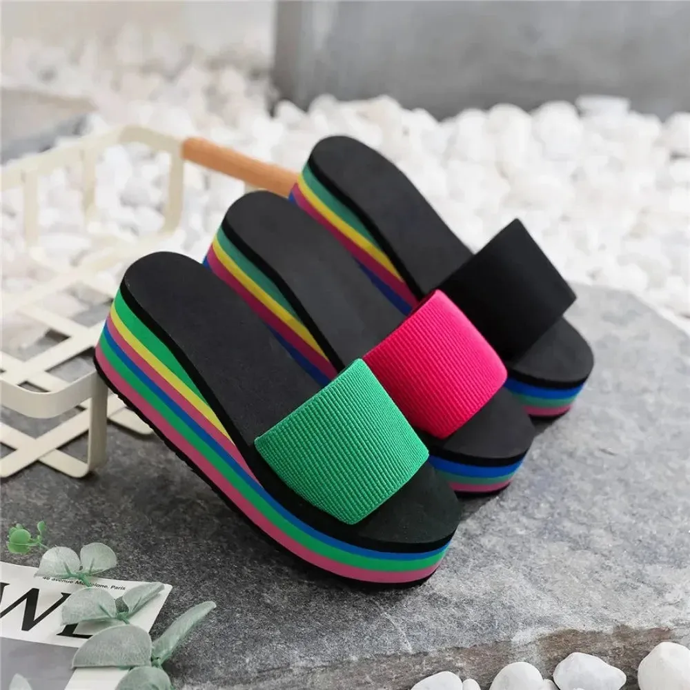 Platform Slides Height Boosting Wedges Elevator Rainbow Thongs Beach Flip Flops