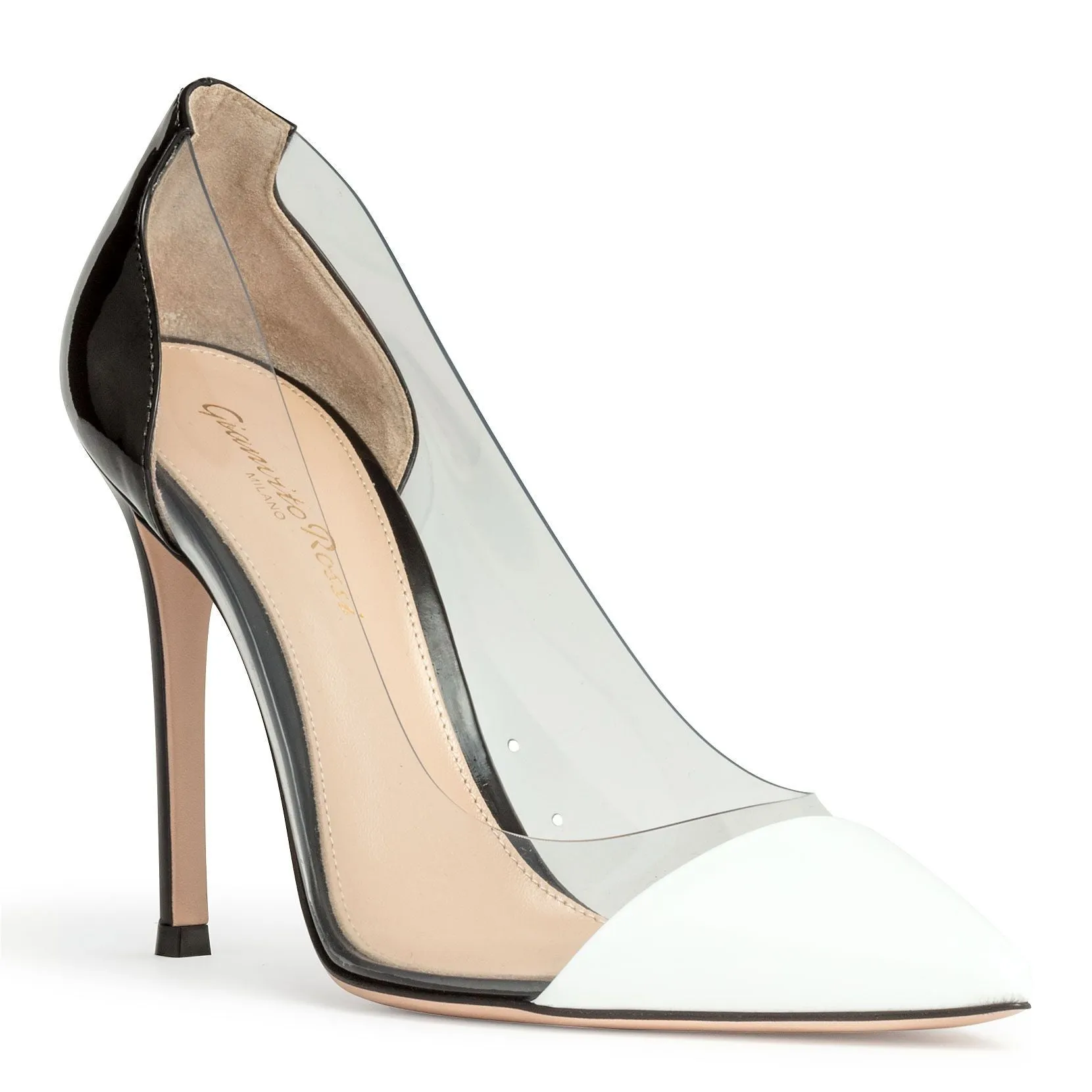 Plexi 105 white and black patent pumps