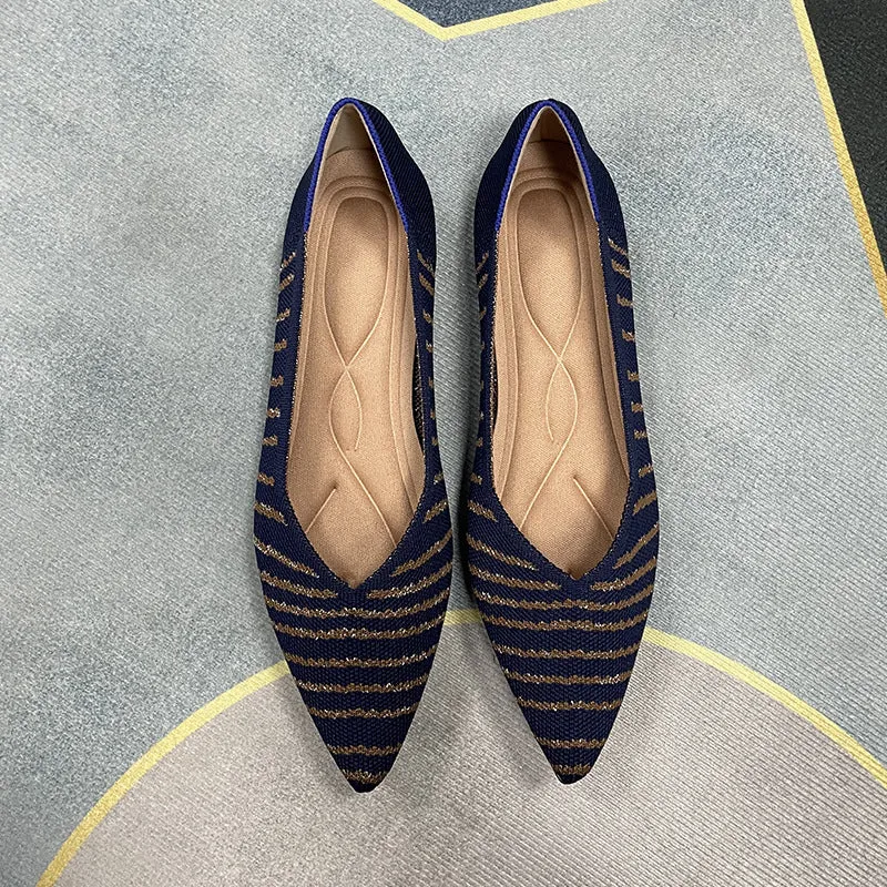 Pointed head shallow mouth flat sole shoes fly woven multi-color commuter shoes boat shoes
