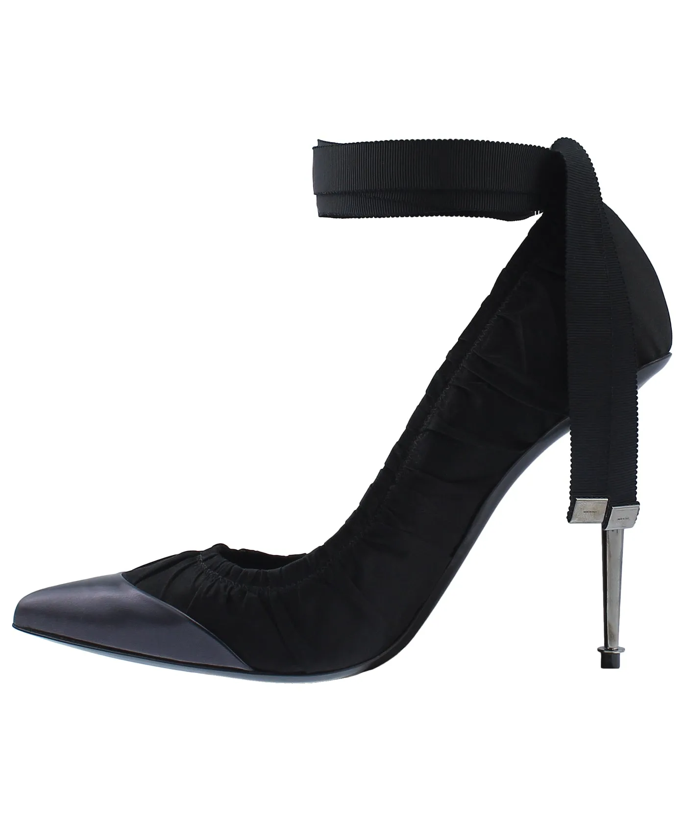 Pointed Pleated Fabric Leather Pumps