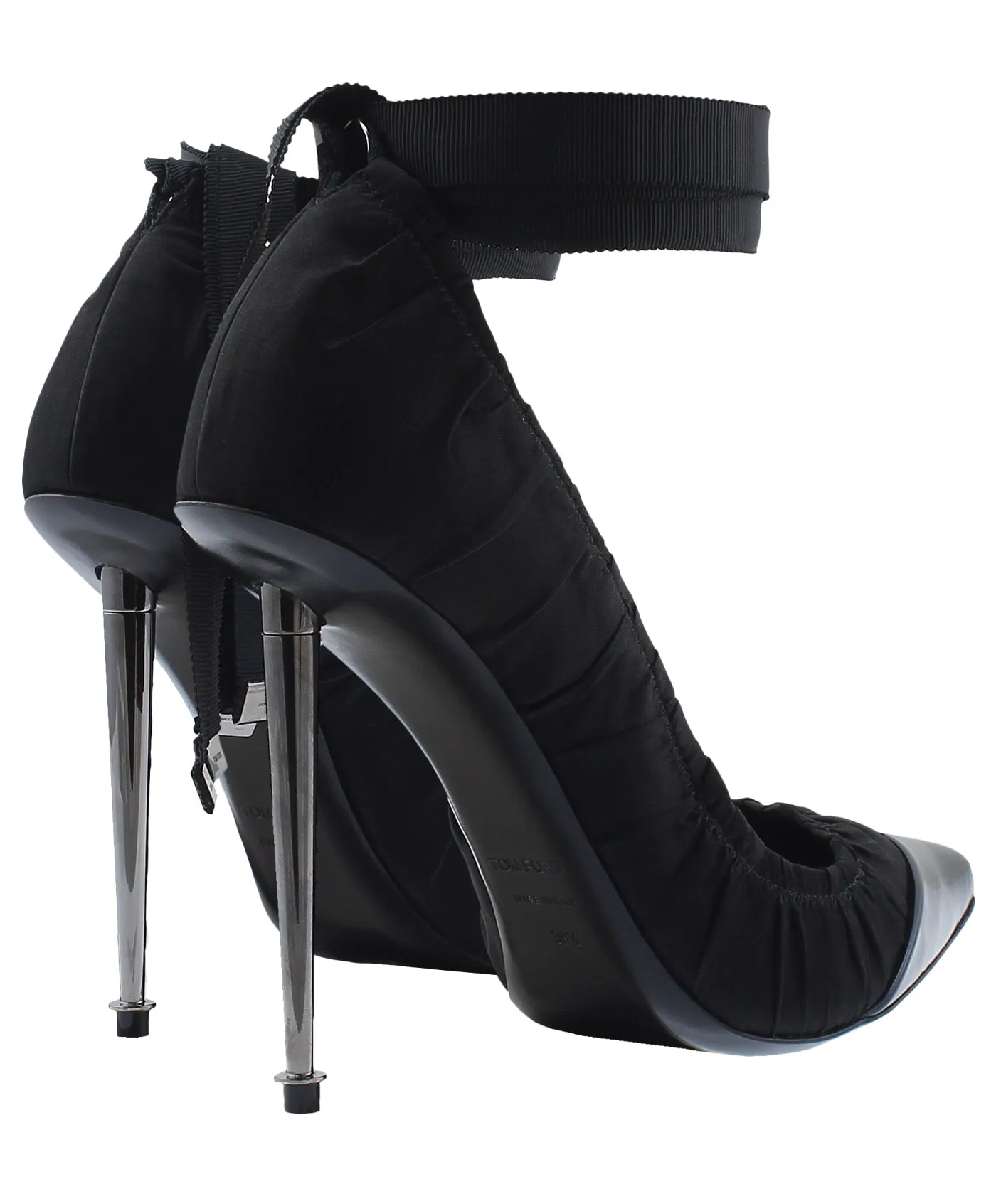 Pointed Pleated Fabric Leather Pumps
