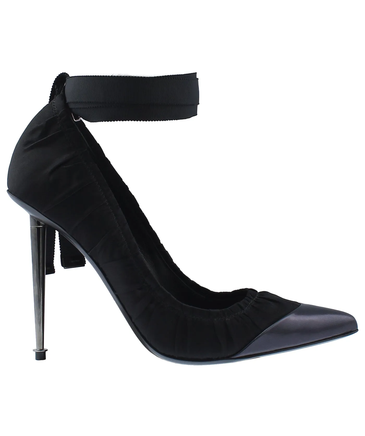 Pointed Pleated Fabric Leather Pumps