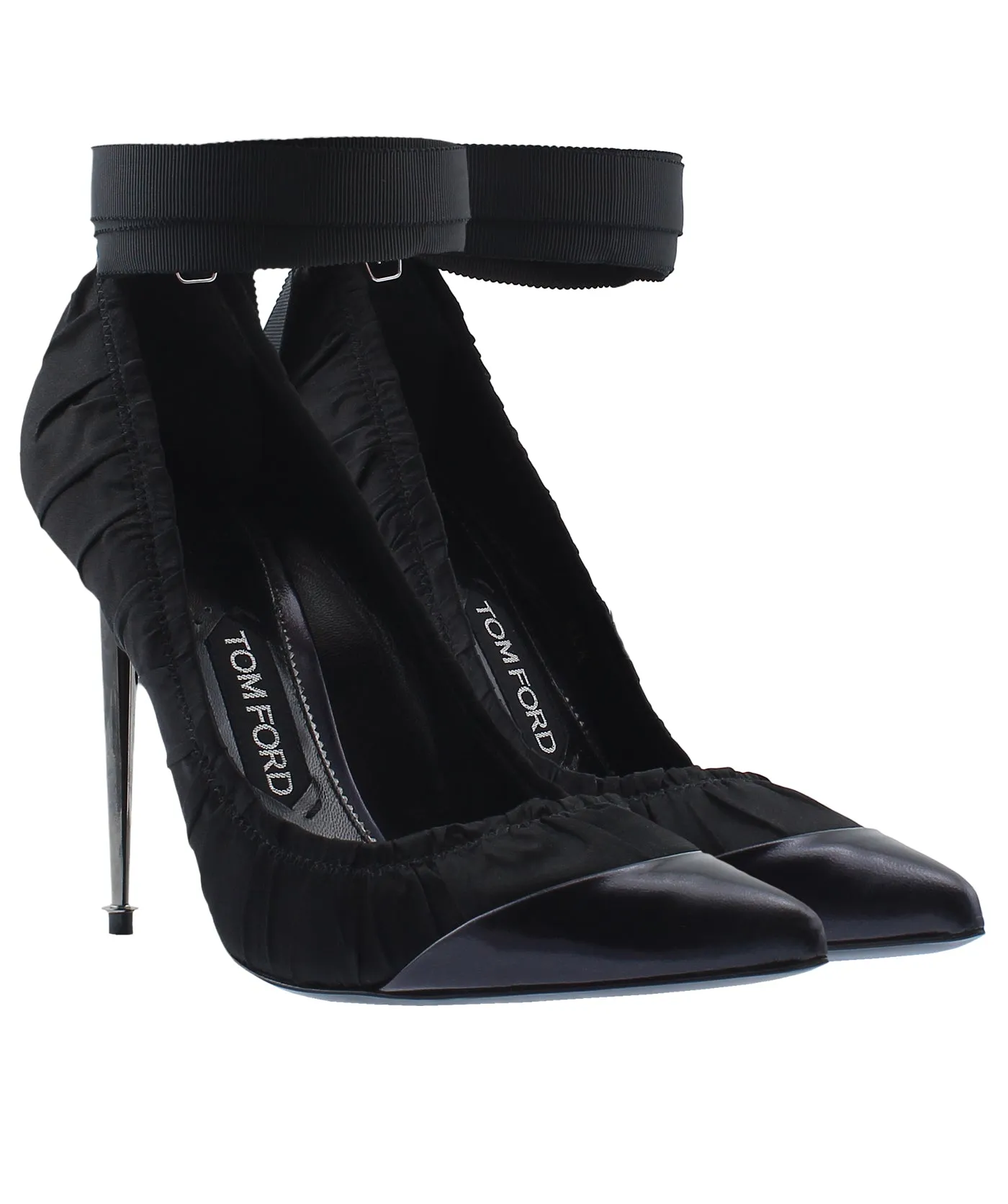 Pointed Pleated Fabric Leather Pumps