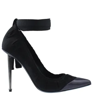 Pointed Pleated Fabric Leather Pumps