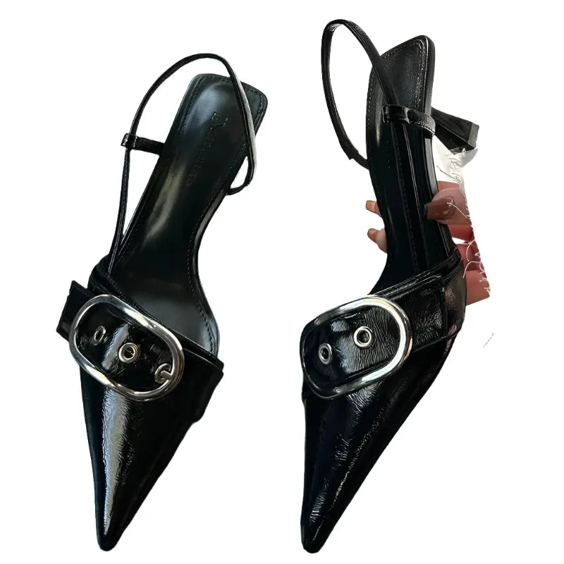 Pointed Toe Sling back Heels – Women's Metal Buckle Dress Shoes