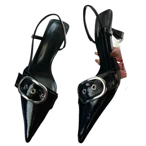 Pointed Toe Sling back Heels – Women's Metal Buckle Dress Shoes