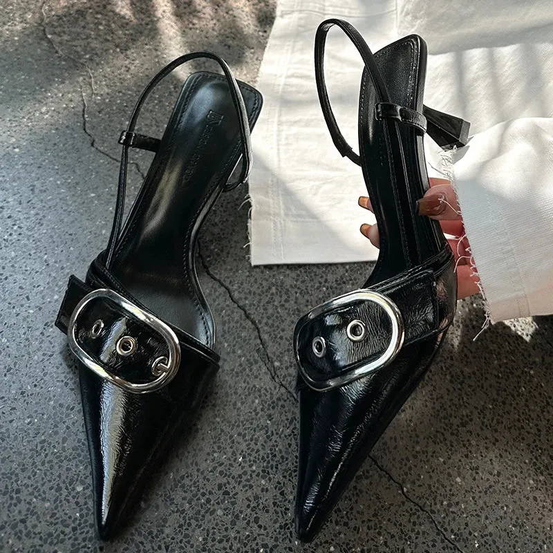 Pointed Toe Sling back Heels – Women's Metal Buckle Dress Shoes
