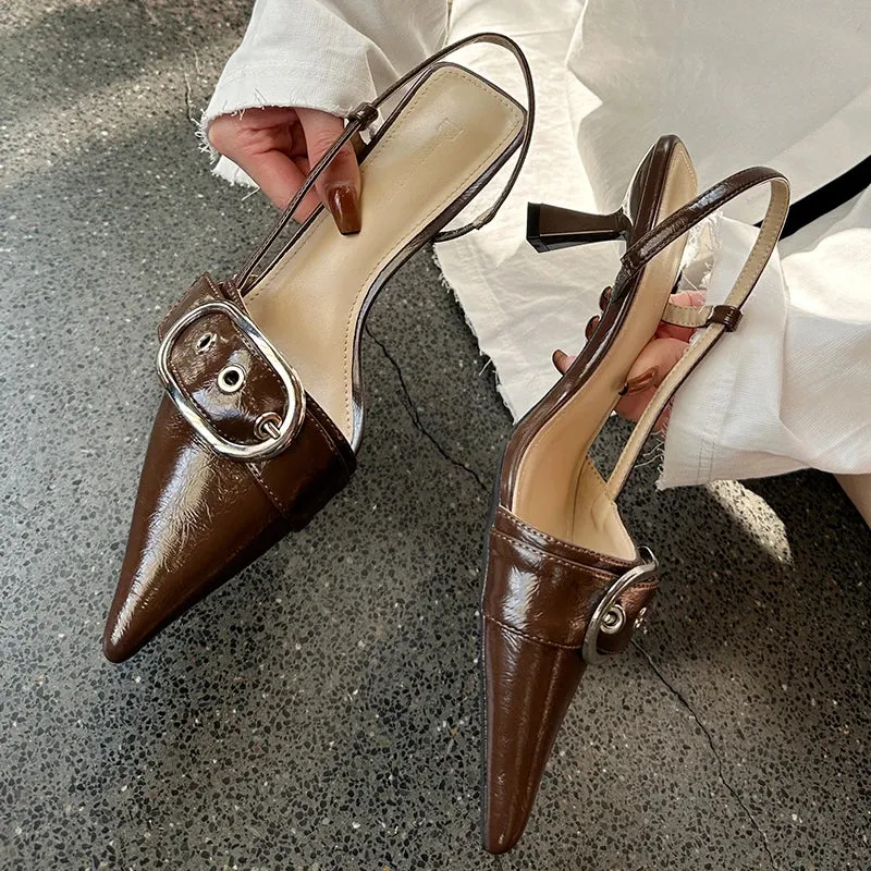Pointed Toe Sling back Heels – Women's Metal Buckle Dress Shoes