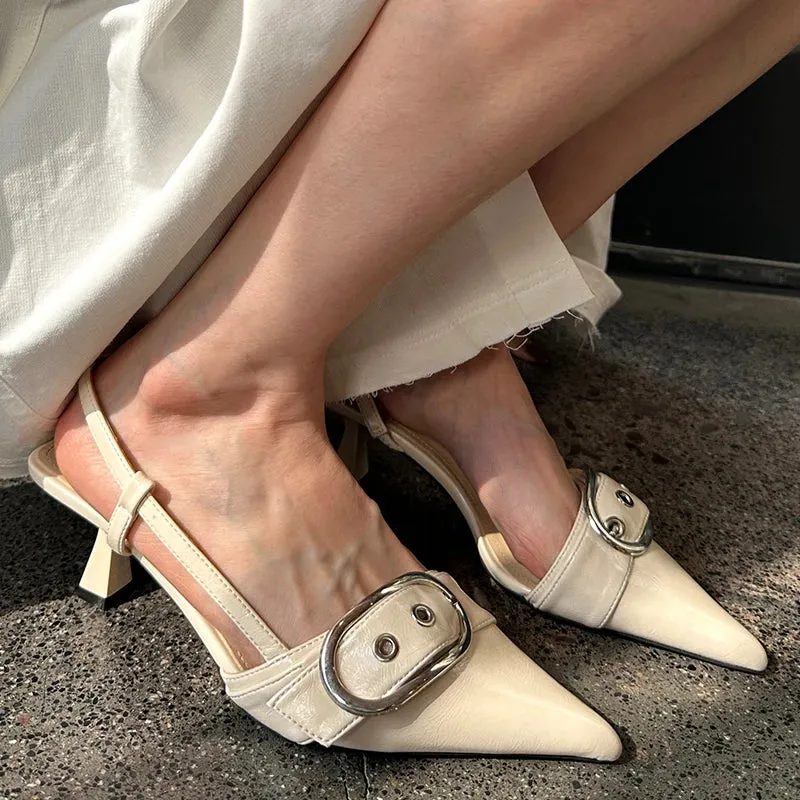 Pointed Toe Sling back Heels – Women's Metal Buckle Dress Shoes