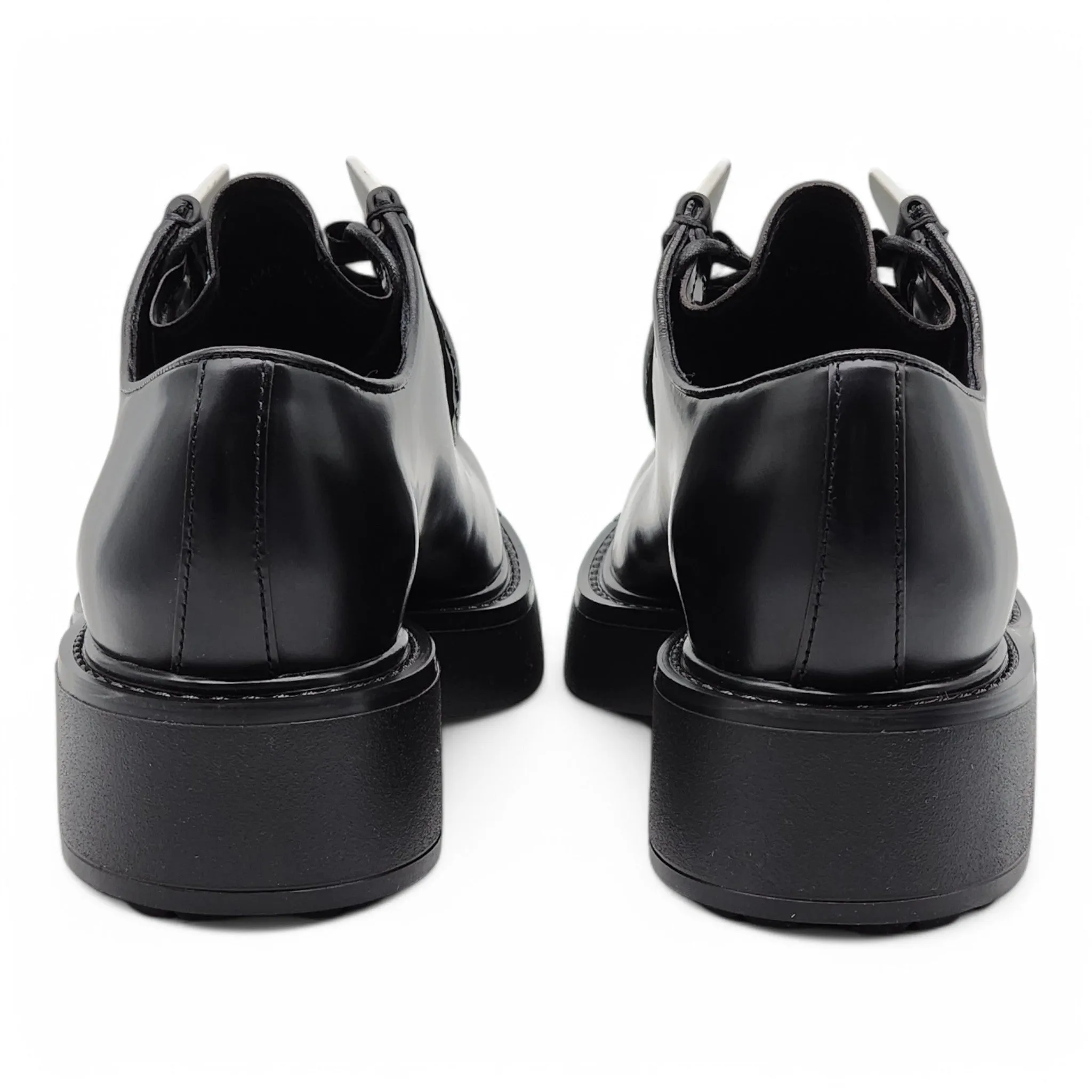Prada Diapason Opaque Derby Shoes - Brushed Leather - Black 41