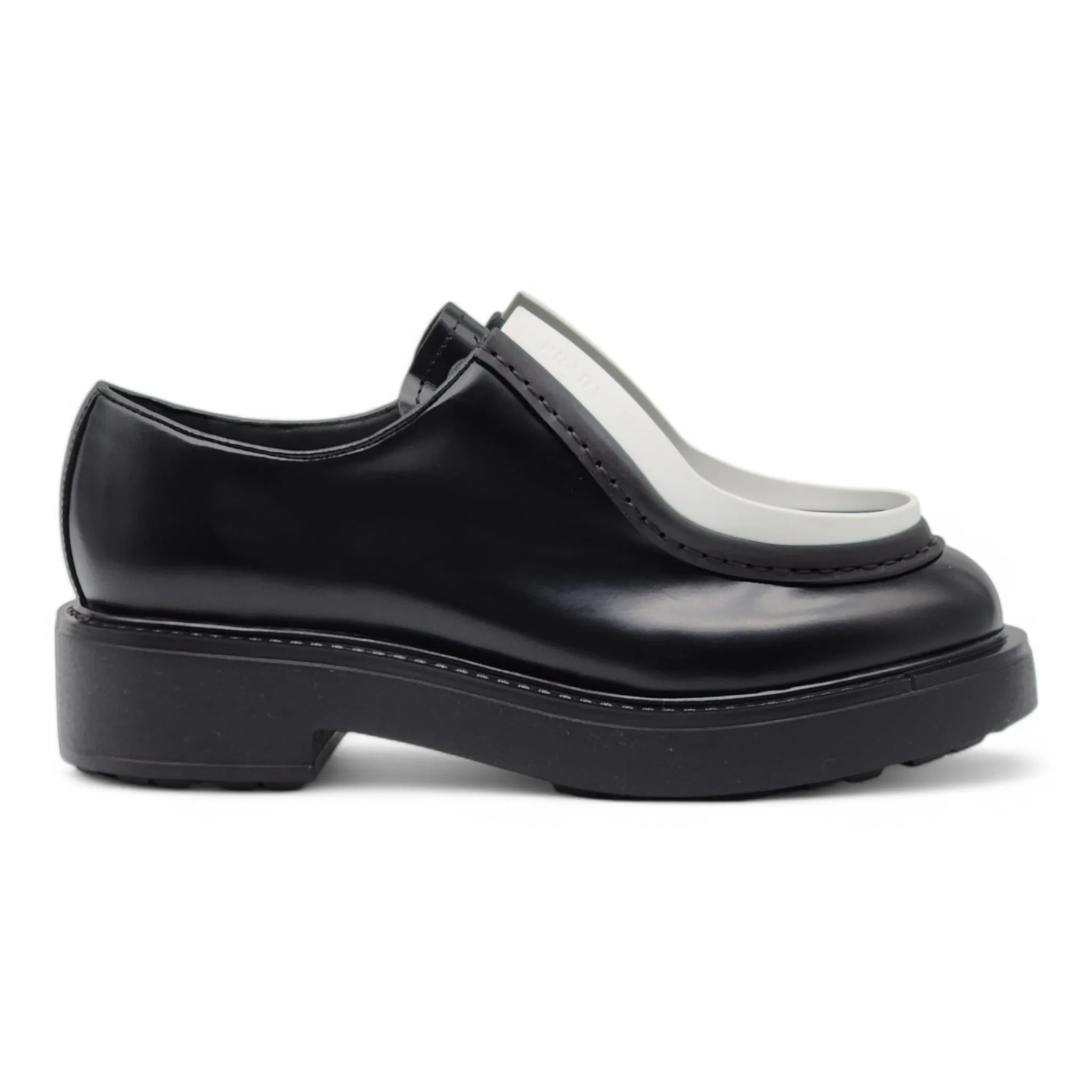 Prada Diapason Opaque Derby Shoes - Brushed Leather - Black 41