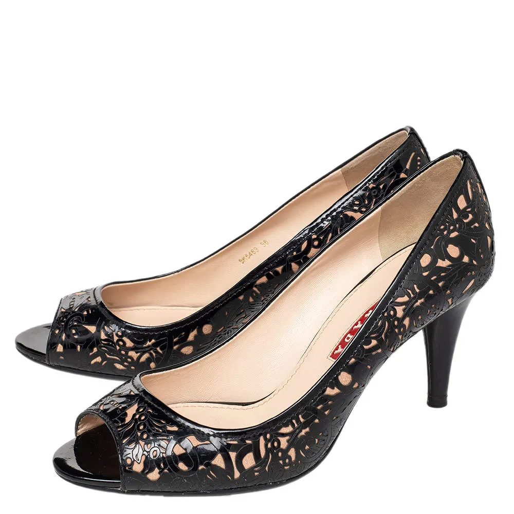 PRADA FLORAL LASER CUT PEEP TOE PUMPS