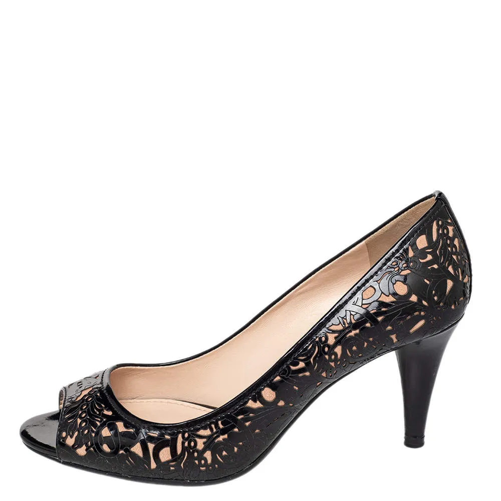PRADA FLORAL LASER CUT PEEP TOE PUMPS