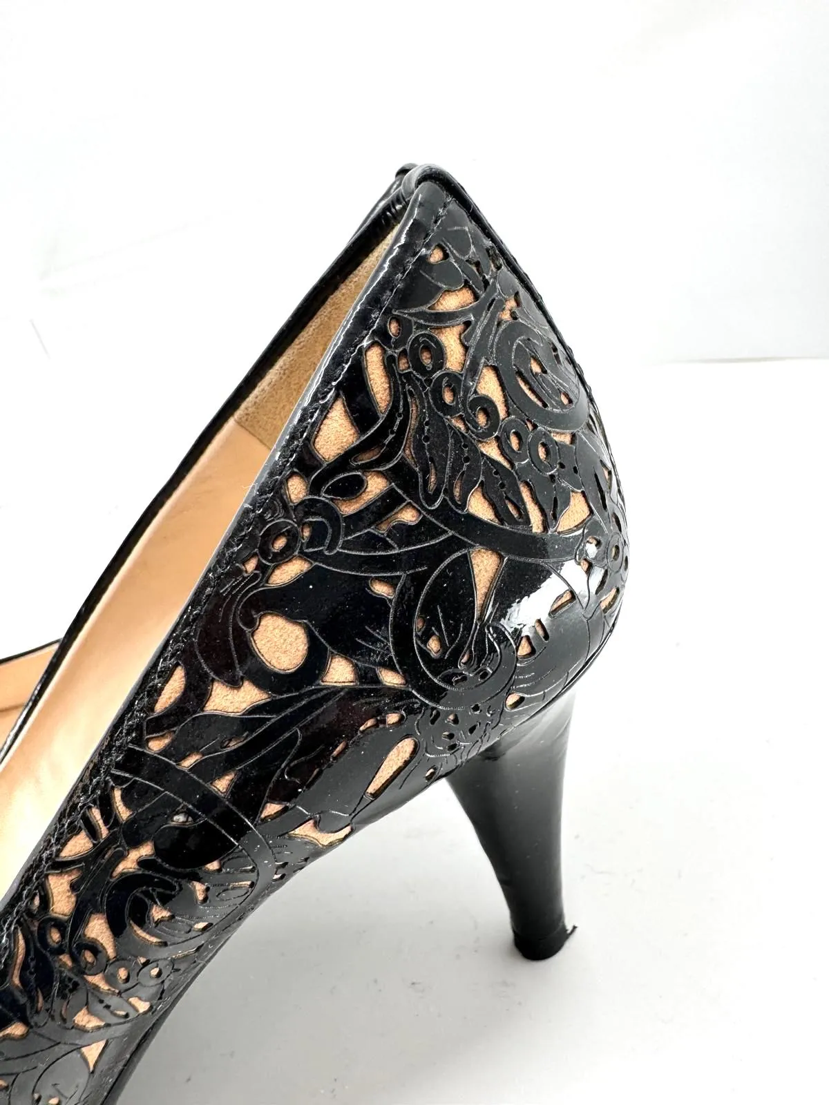 PRADA FLORAL LASER CUT PEEP TOE PUMPS