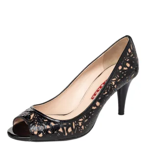 PRADA FLORAL LASER CUT PEEP TOE PUMPS