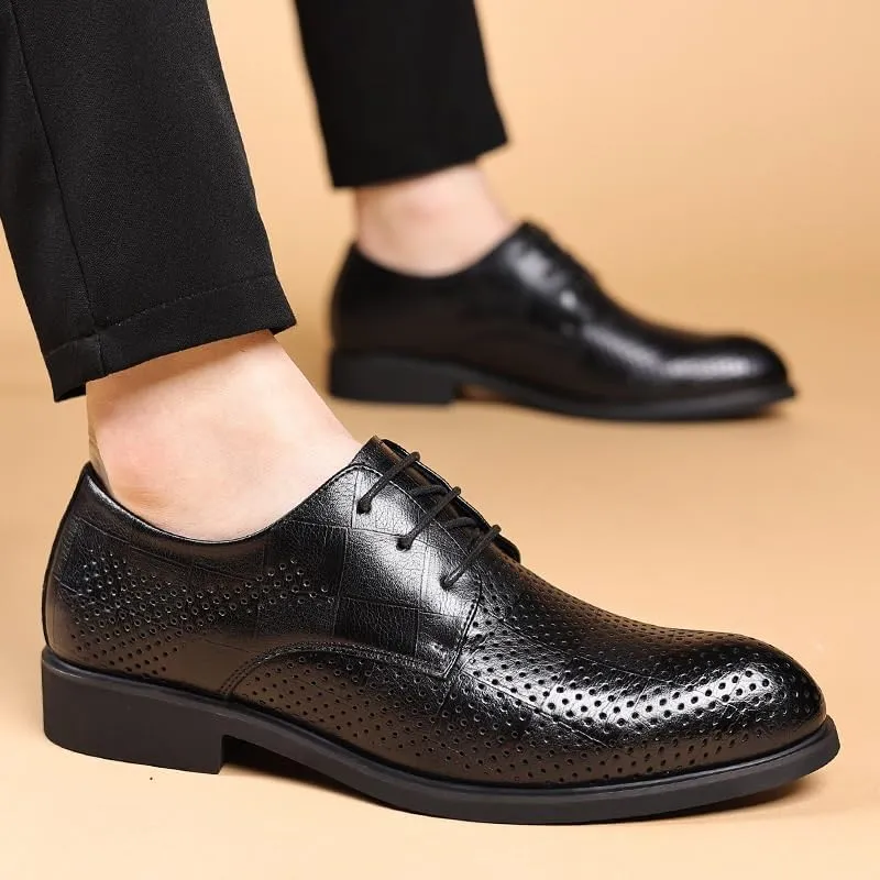 Premium Leather Lace-Up Derby Shoes for Men - Summer Formal Footwear with Orthopedic Insole, Flexible Sole for Weddings and Special Events