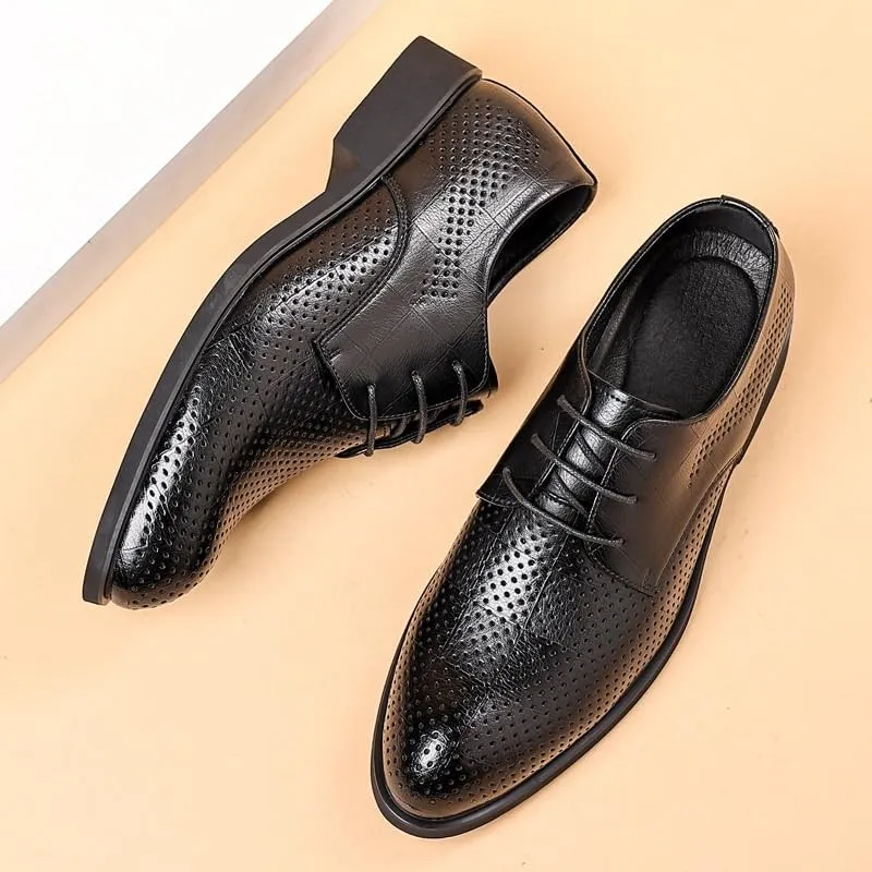 Premium Leather Lace-Up Derby Shoes for Men - Summer Formal Footwear with Orthopedic Insole, Flexible Sole for Weddings and Special Events