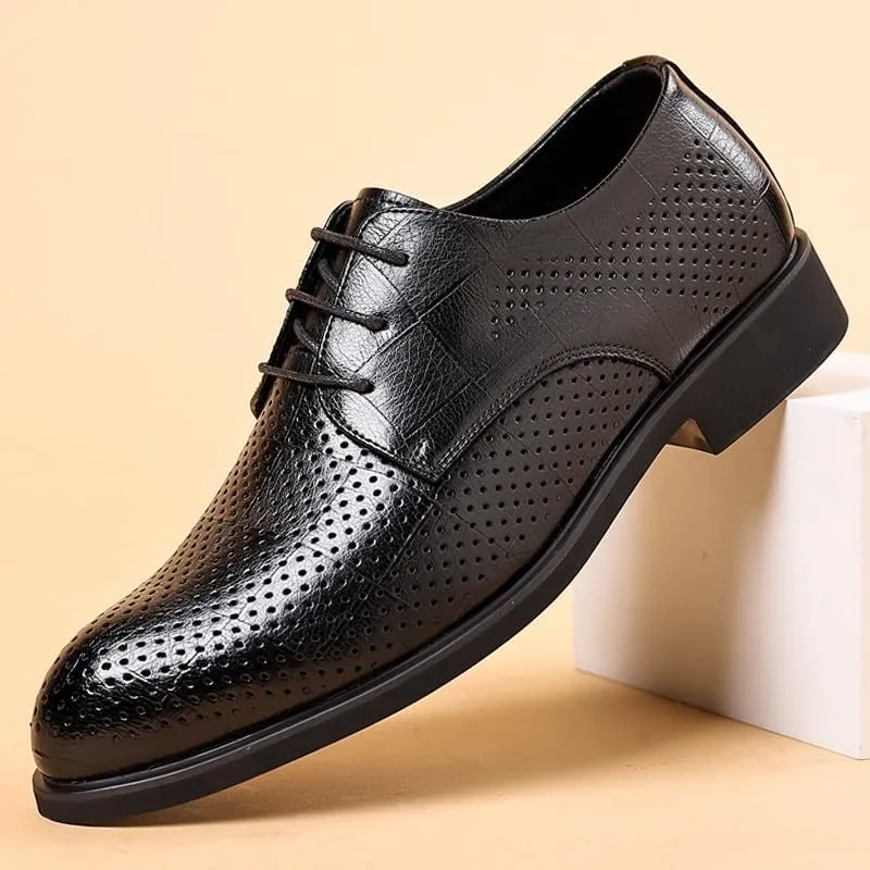 Premium Leather Lace-Up Derby Shoes for Men - Summer Formal Footwear with Orthopedic Insole, Flexible Sole for Weddings and Special Events