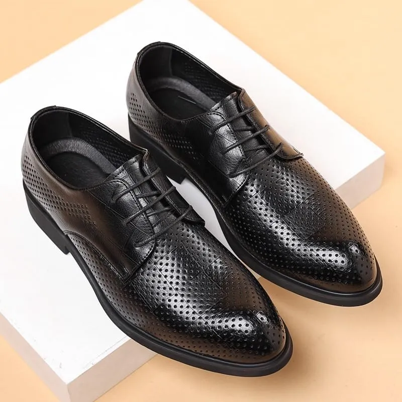 Premium Leather Lace-Up Derby Shoes for Men - Summer Formal Footwear with Orthopedic Insole, Flexible Sole for Weddings and Special Events