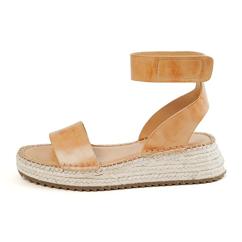 Purpdrank - Women's Genuine Leather Footwear Retro All-match Roman Summer Sandals Women Beach Casual New Flats Chunky Oxford Shoes