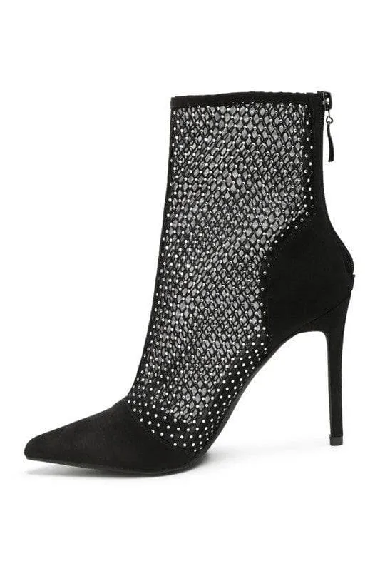 Rag Company Jazz Rhinestone Embellished Mesh Stiletto Boots