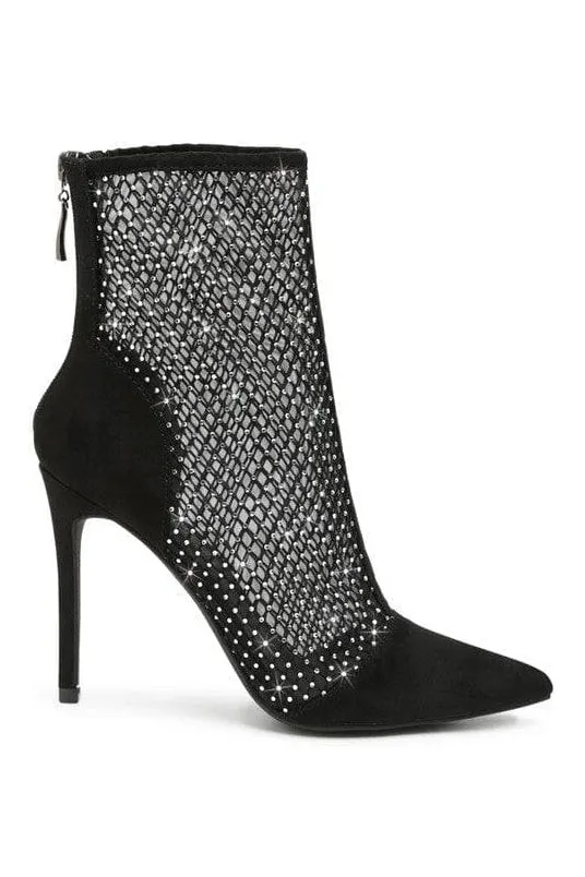 Rag Company Jazz Rhinestone Embellished Mesh Stiletto Boots
