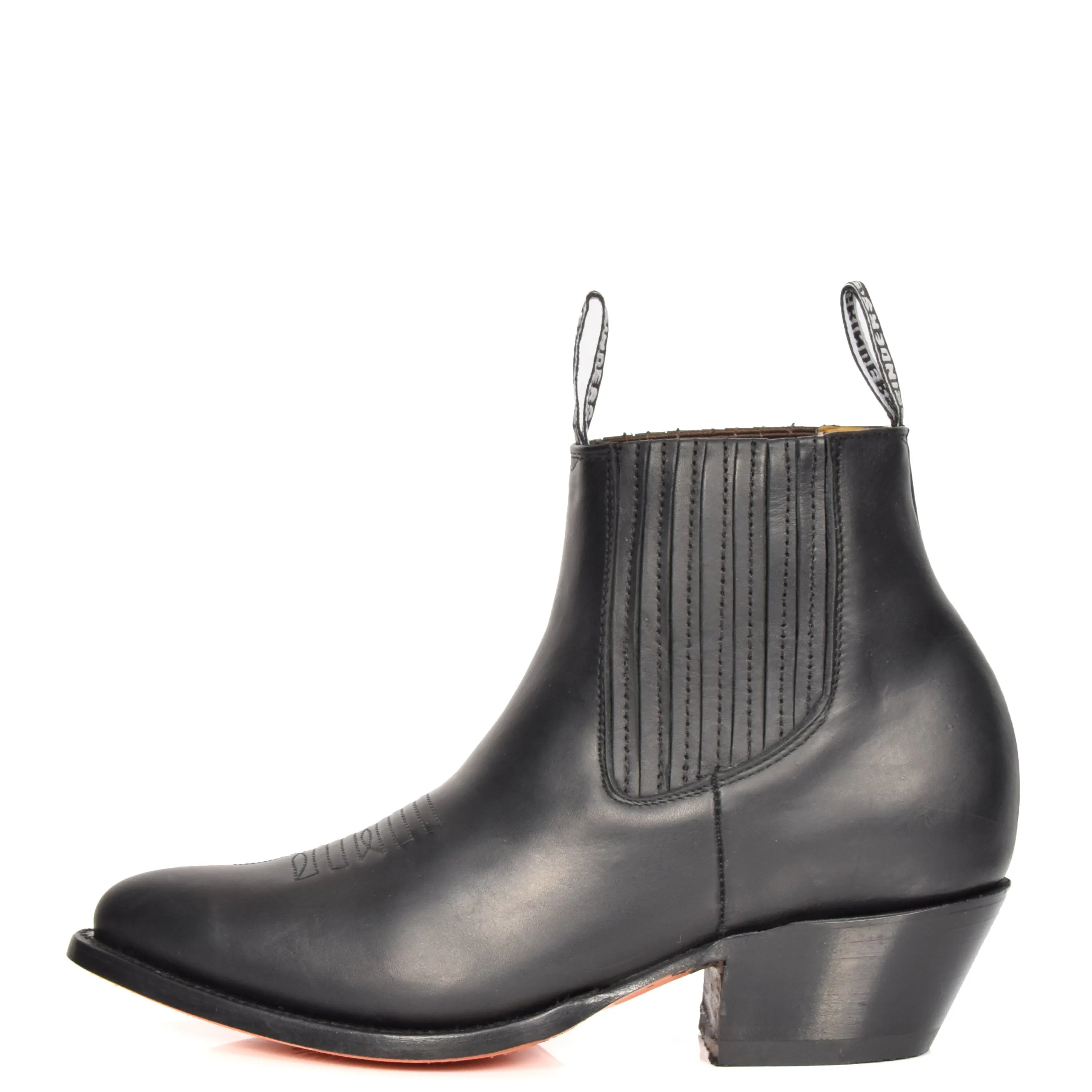 Real Leather Pointed Toe Chelsea Ankle Boots AMA79 Black